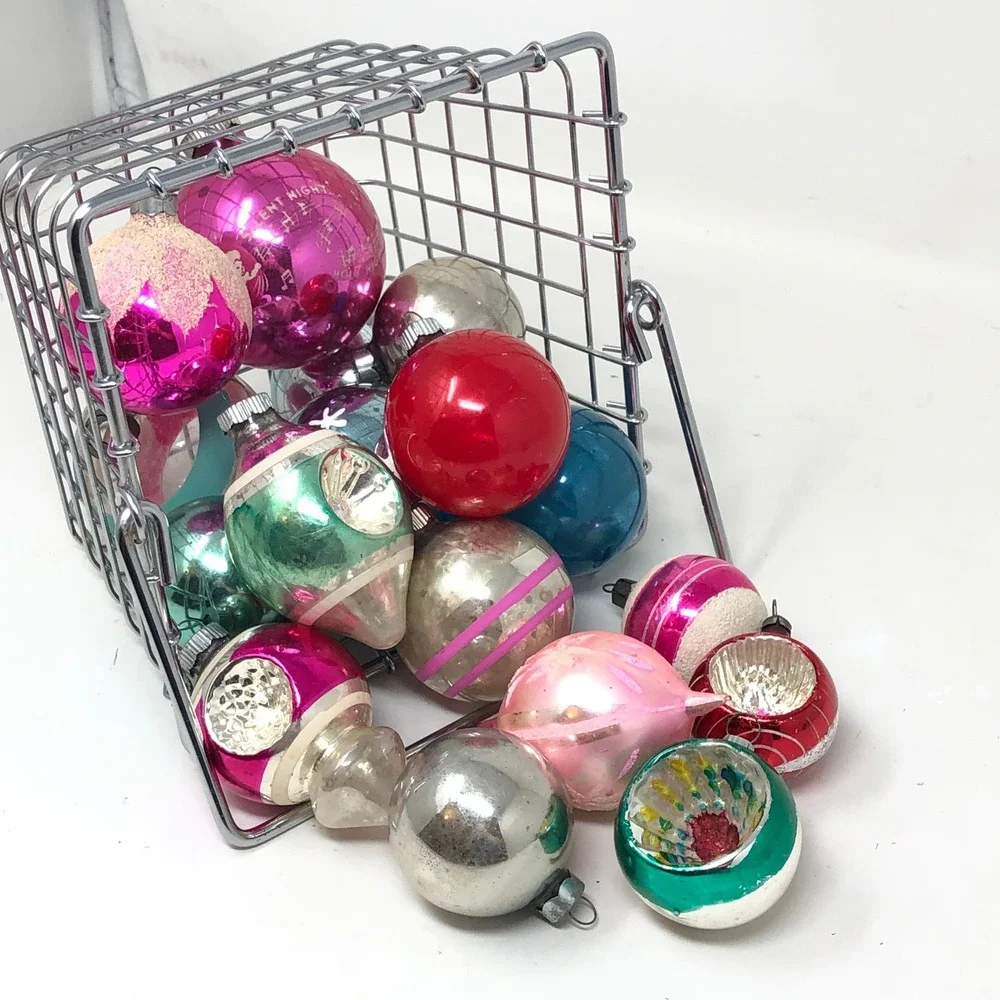 Vintage Mercury Glass Christmas Ornaments Lot of 17 Reflector UFO Teardrop